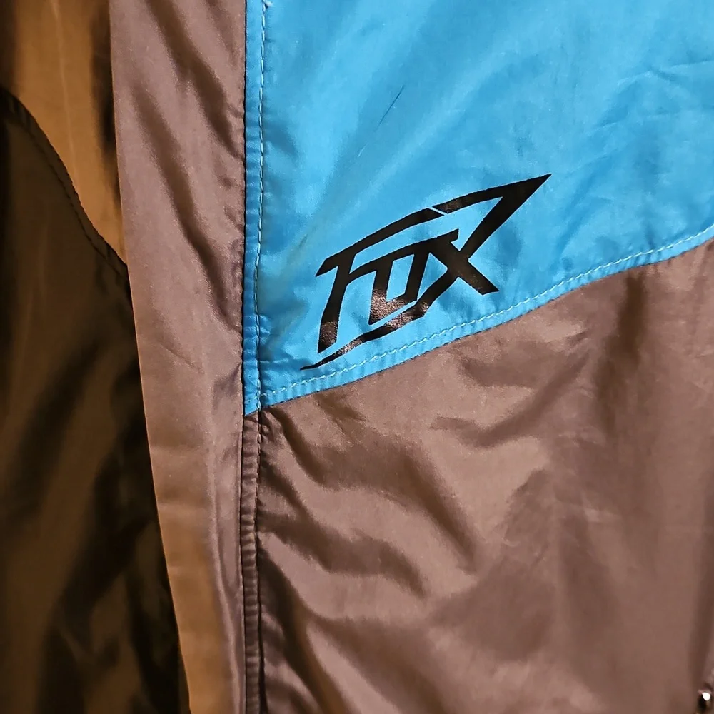 FOX RACING Men's Gray and Blue Windbreaker Jacket Coat w/ Hood -
